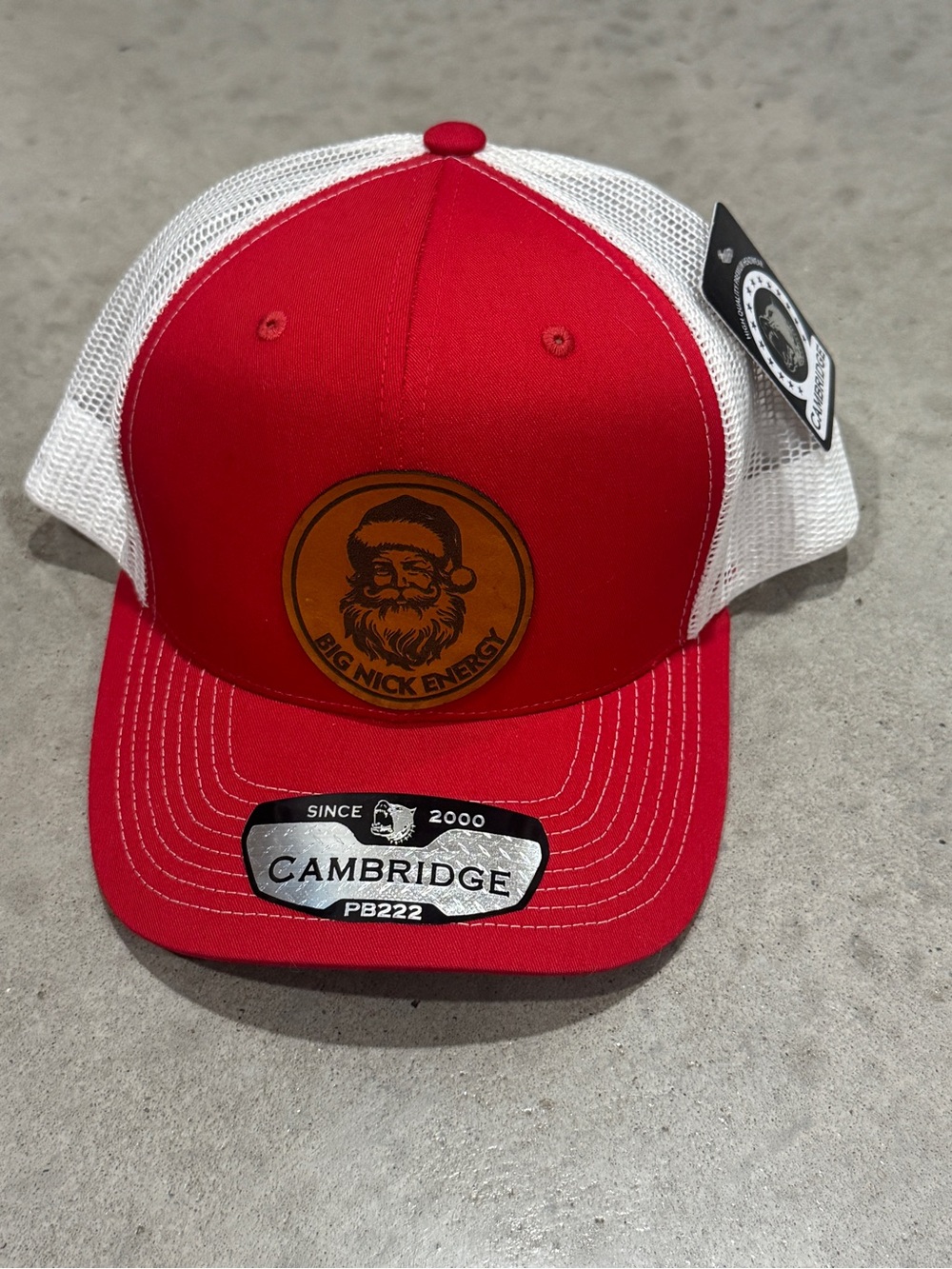 Red and White Trucker Hat with Big Nick Energy Patch